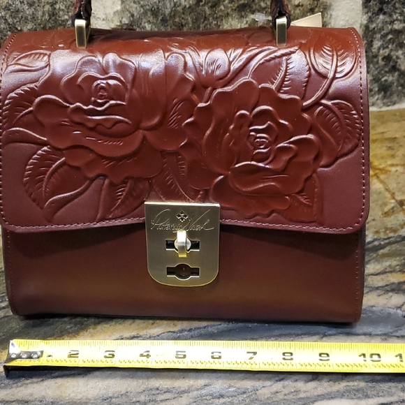 Patricia Nash Deep Red Embossed Leather Satchel - Picture 7 of 15